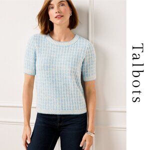 Short Sleeve Crewneck Sweater - Sequin Plaid